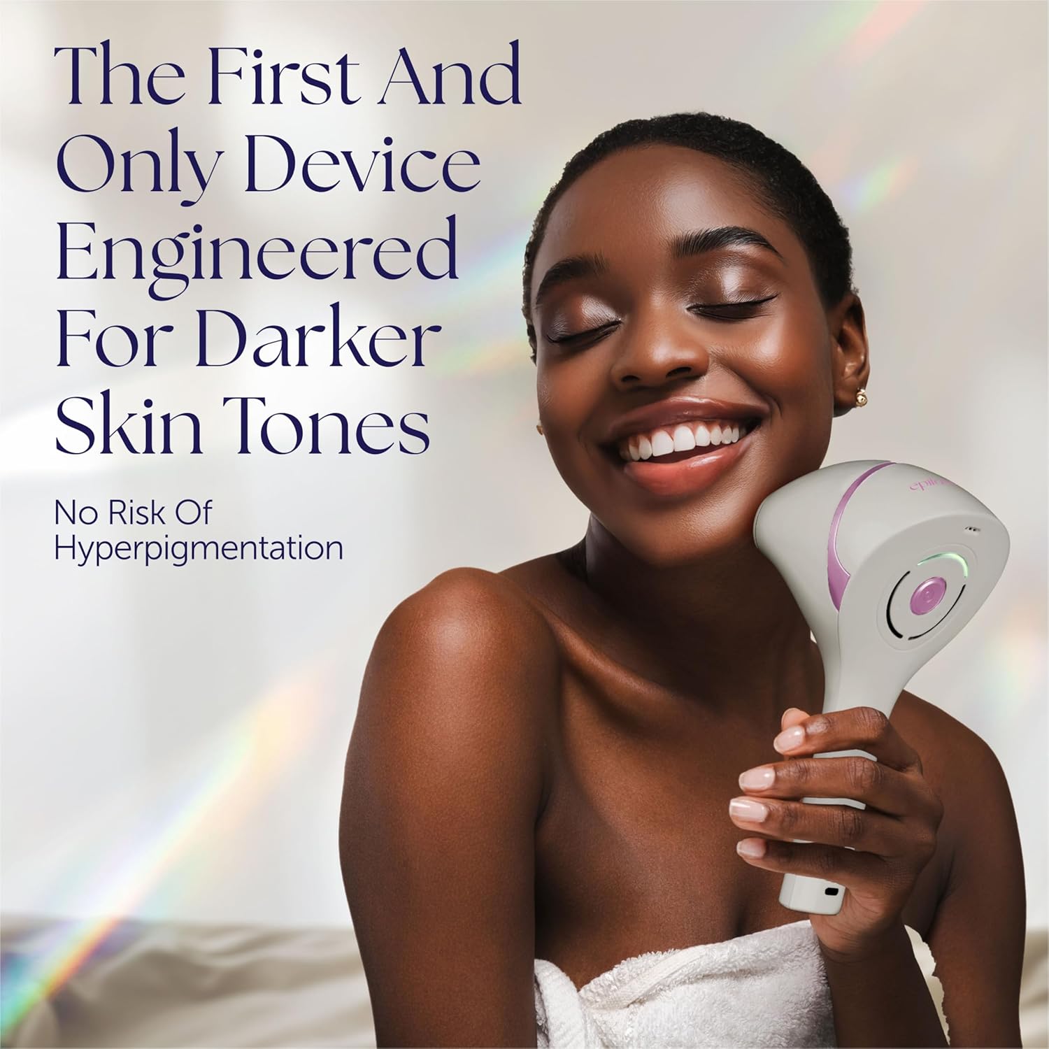 Woman with dark skin using Epilaser laser hair removal device on chin